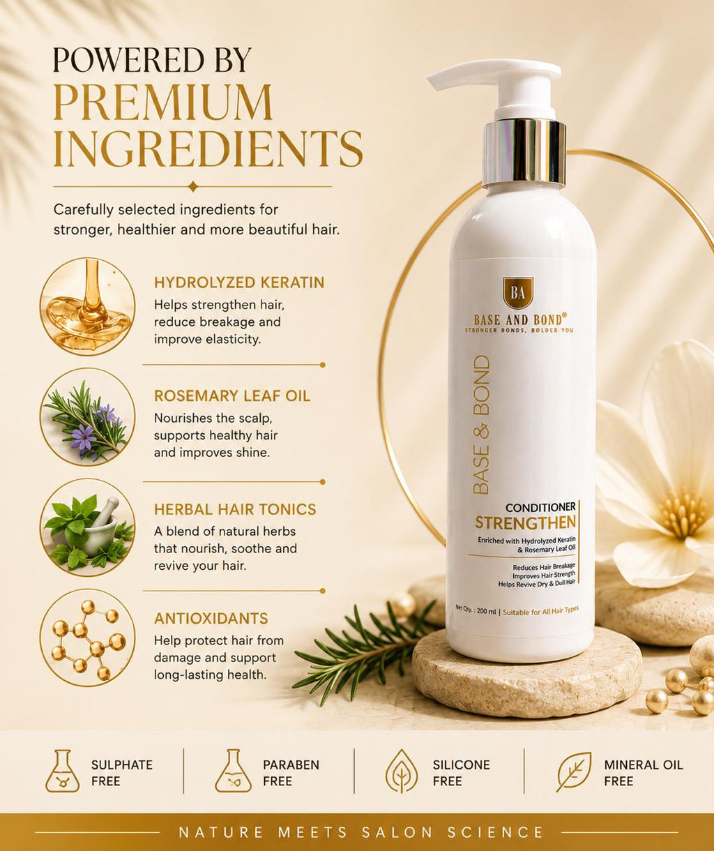 BASE AND BOND - CONDITIONER STRENGTHEN (Enriched with Hydrolyzed Keratin & Rosemary Leaf Oil